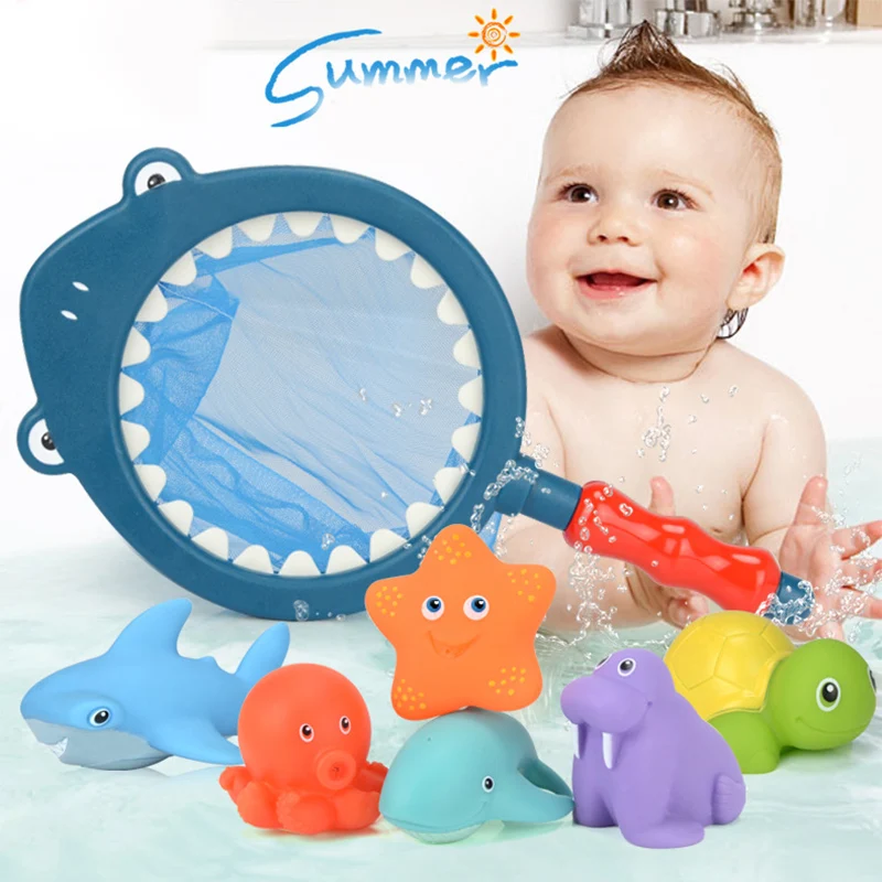 Bébé jouets de bain en caoutchouc souple animaux enfants jouets d'eau presser son pulvérisation plage salle de bain jouets pour enfant fille garçons 0-12 13-24 mois