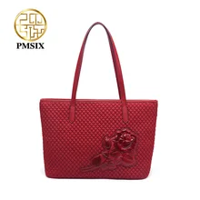 PMSIX Женская известная брендовая Большая вместительная красная сумка для покупок Повседневная трапециевидная тисненая женская сумка на плечо мягкая Холщовая Сумка