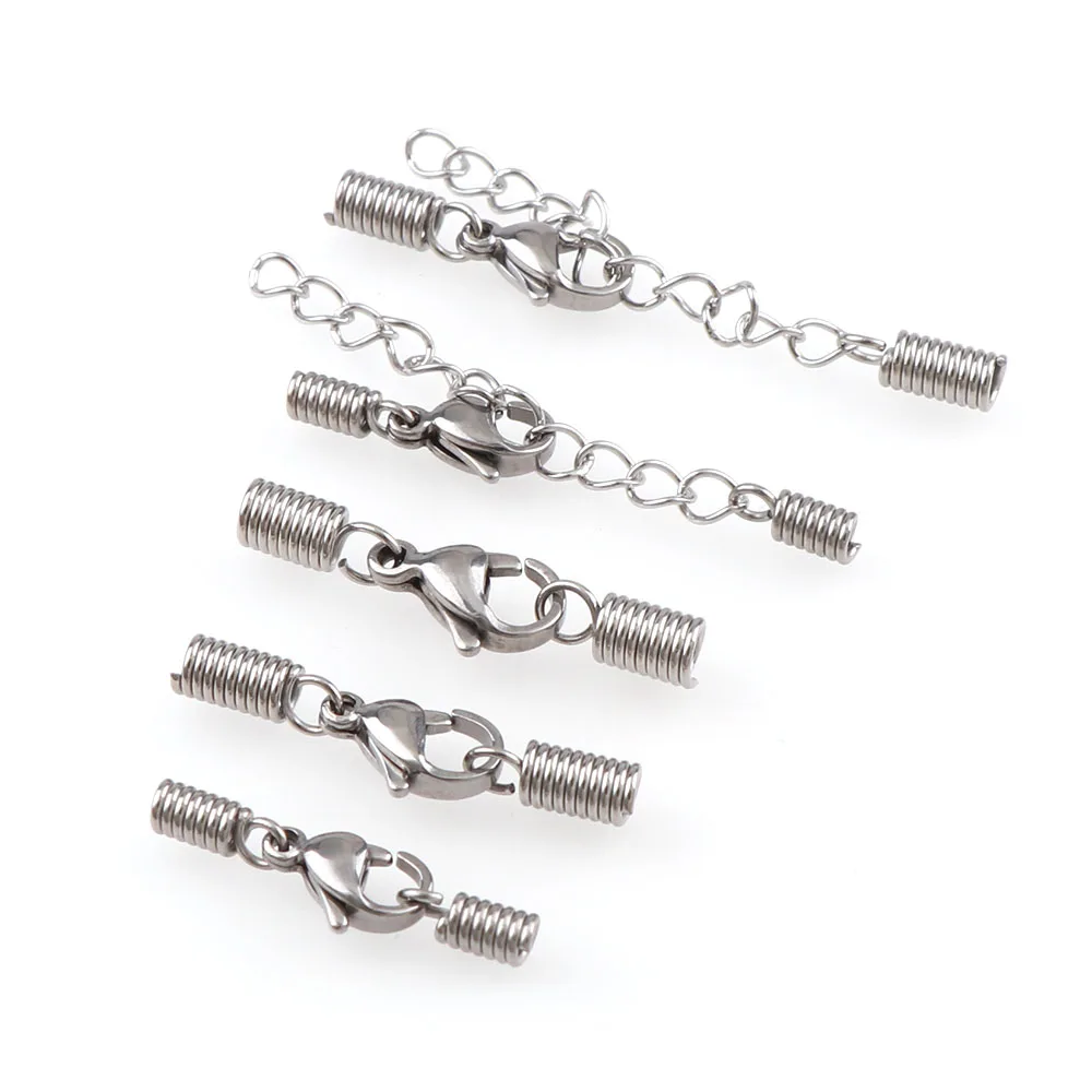 

5Pieces/Lot Stainless Steel Necklace Cord End Caps Spring Silver Tone With Lobster Claw Clasp For DIY Jewelry Findings