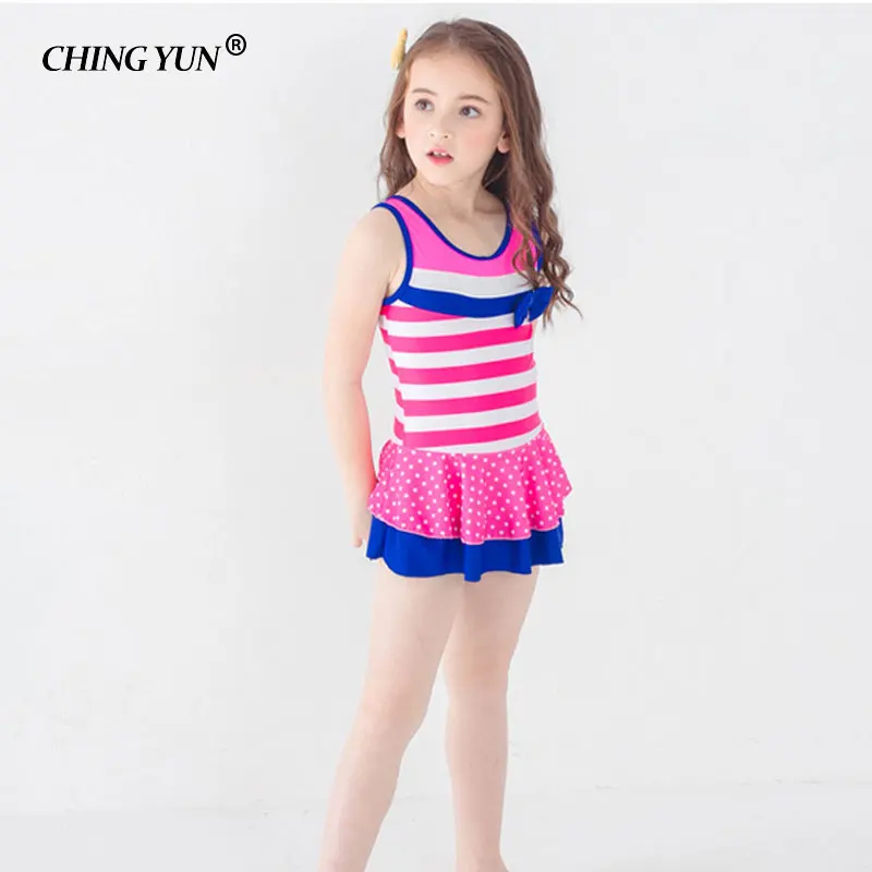 

New children swimwear cute girls cartoon one piece dress style Summer beach swimsuit lace bowknot beachwear girls Bathing Suit