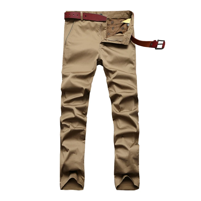 Khaki Asia Size Осень зима новые мужские повседневные брюки Прямые Плюс Размер 30~ 42 хлопок модные прямые обычные мужские мягкие брюки однотонные универсальные - Цвет: Khaki Asia Size