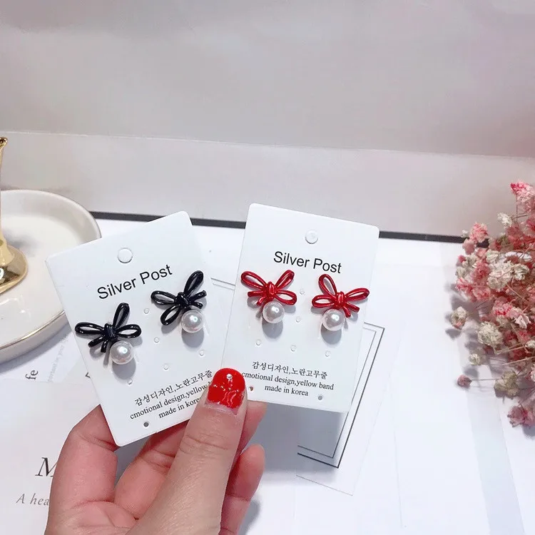 bowknot pearl cute earring  925 silver post Hypoallergenic fadeless fashion jewelry stud earrings for women girl gift
