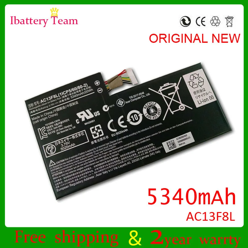 Новый AC13F8L батарея для acer Iconia Tab A1-A810 A1 Tablet W4-820 W4-820P 1ICP5/60/80-2 5340 mah 3 75 v батареи |