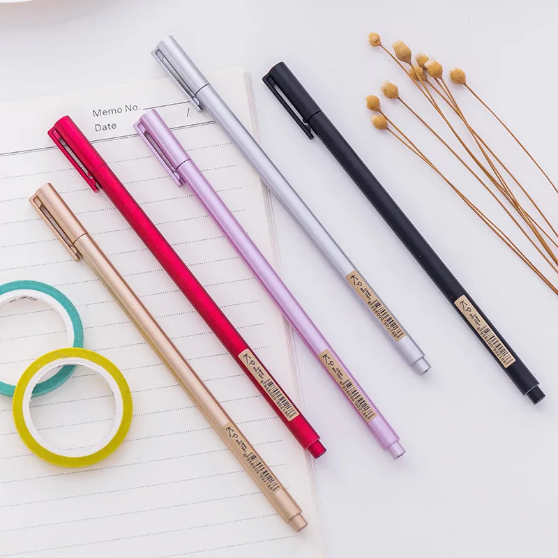 

2Pcs/Lot Novelty New Creative Metal Color Gold Silver Slim Pen Gel Pen Office School Gift Stationery Pen E0480
