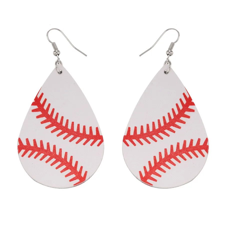 

XINYAO 2018 New Design Sport Baseball Flat PU Leather Water Drop Earrings For Women Bohemian Teardrop Leather Earrings Brincos