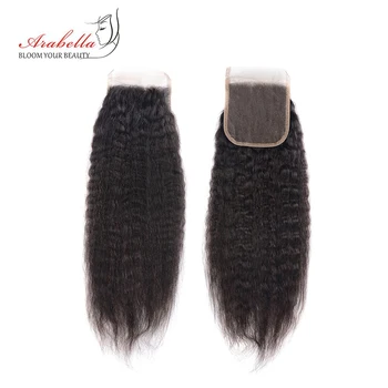 

Brazilian Yaki Straight Hair 4*4 Lace Closure Arabella Natural Remy 100% Human Hair Pre Plucked Bleached Knots Closure