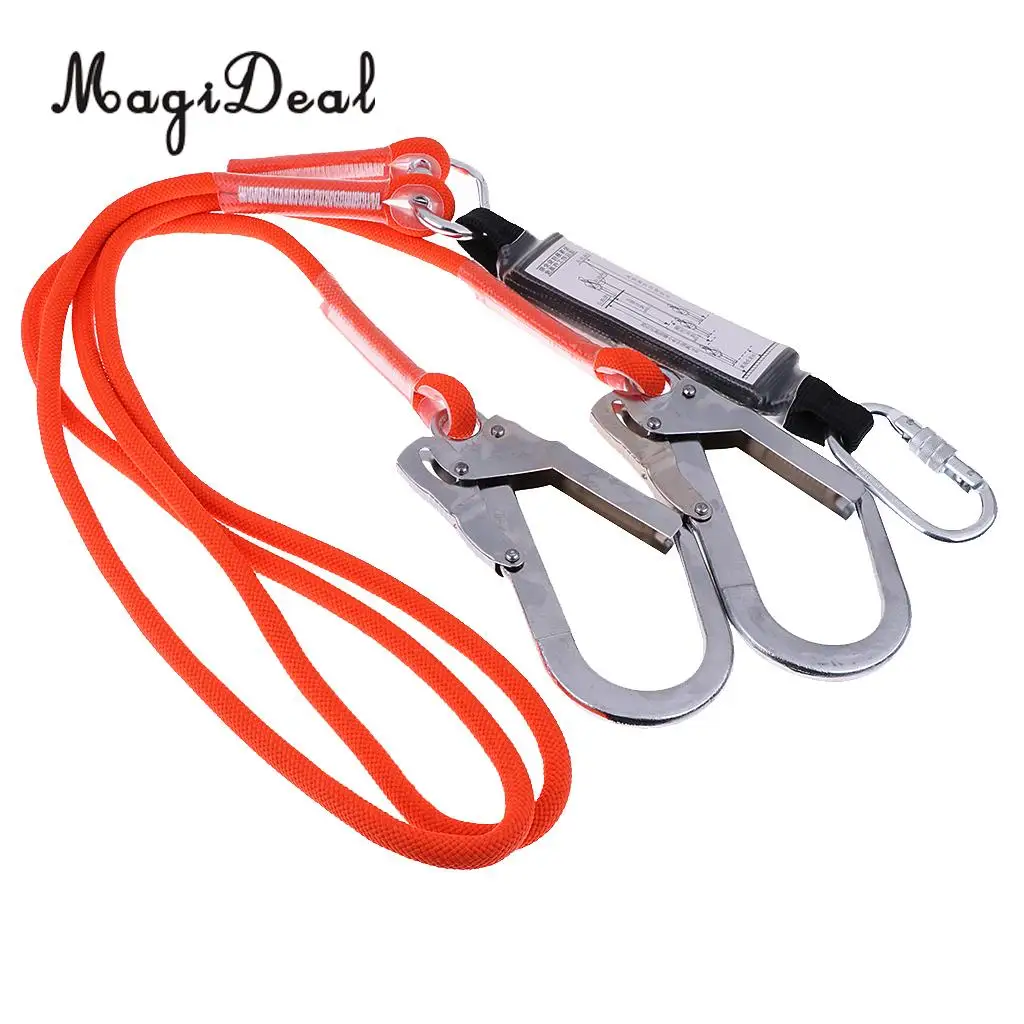 Safety Rock Climbing Fall Protection Shock Absorbing Lanyard Dual Leg Rope with Carabiner Outdoor Mountaineering Caving Rescue