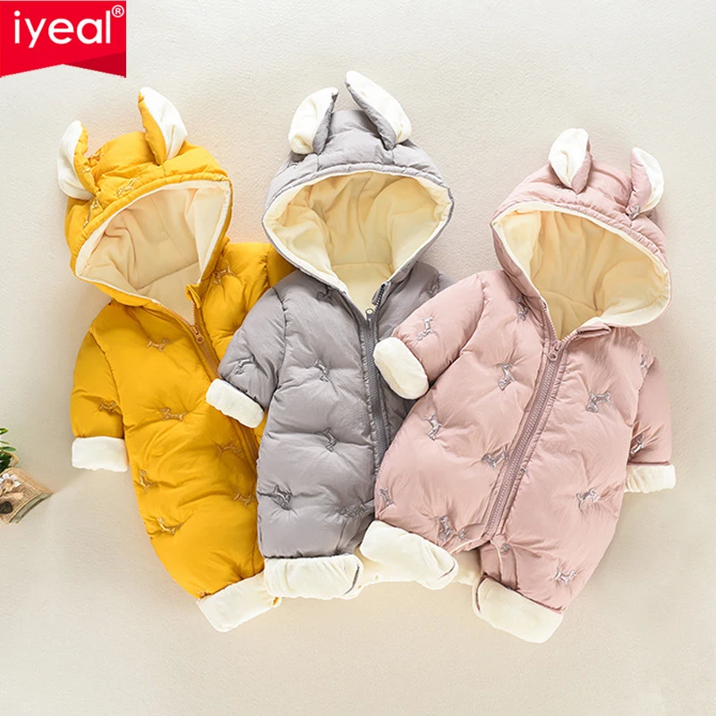  IYEAL Winter Bebes Clothes Girls Romper Infant Cotton Flannel Baby Jumpsuit Hooded Baby Clothing To