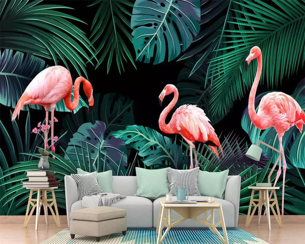 Beibehang росписи обоев рисованной тропических лесов завод Фламинго фоне стены ТВ диван фон стен 3d обои