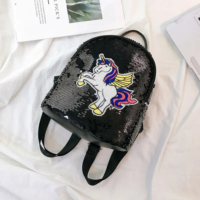 Женский рюкзак с изображением единорога, мини-рюкзак из искусственной кожи с блестками, школьная сумка для девочки-подростка, дорожная сумка, мультяшный рюкзак