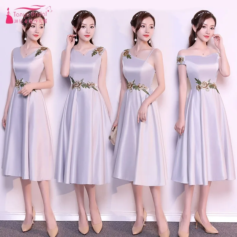 silver tea length wedding dresses