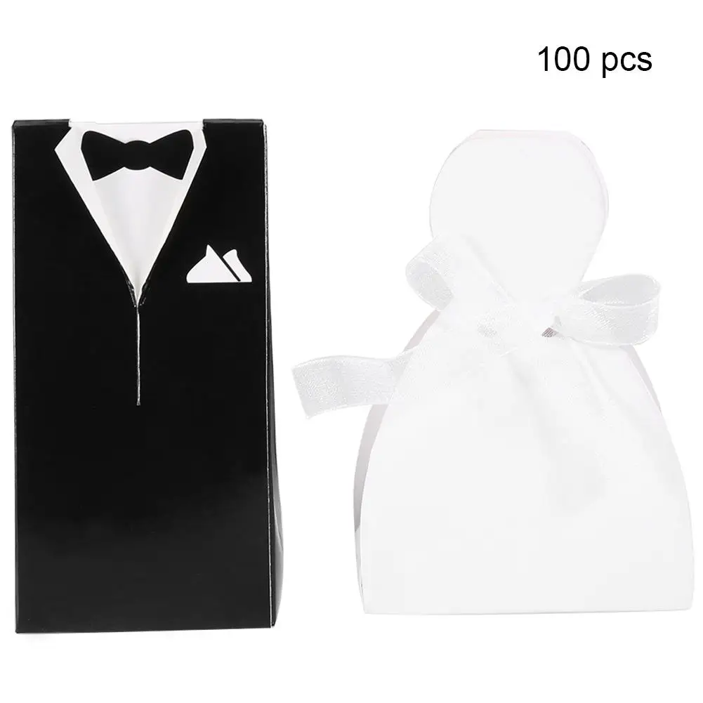100 шт коробки для свадебных подарков смокинг жениха платье ленточка на свадебные подарки коробка конфет сахарный корпус свадебное украшение - Цвет: 03