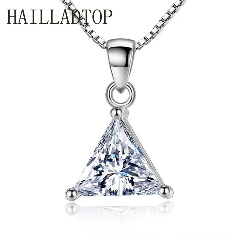 

Silver Color Clear CZ Pendant Necklaces For Woman Girls Wedding Jewelry Collares Crystal Geometric Triangle Silver Necklace