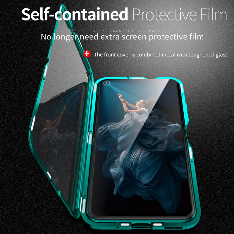 

For Huawei Honor 20 Pro Magnetic Case Front+Back Double-Sided Tempered Glass Case For Huawei Honor 20 Lite 20i Metal Bumper Case