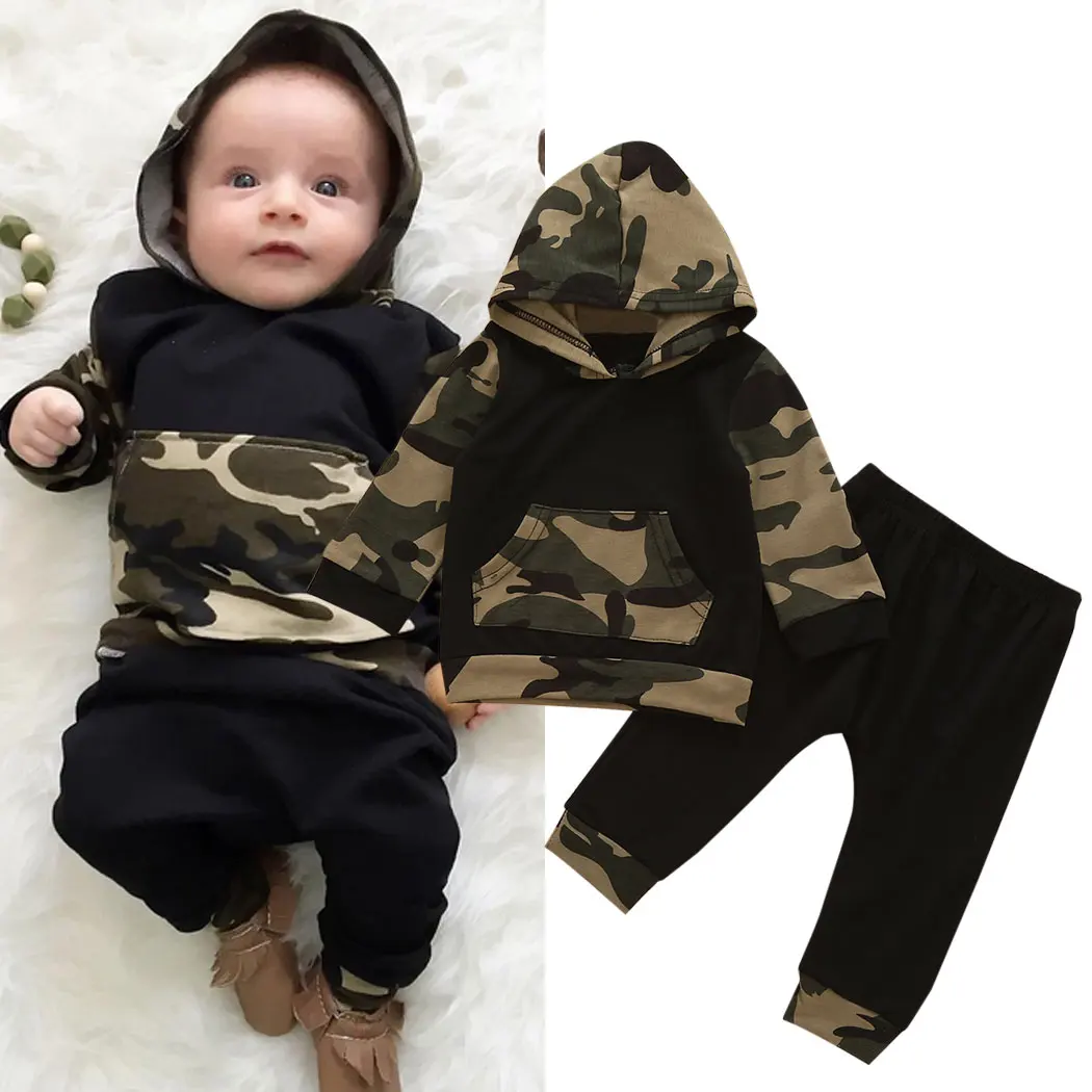 Winter Camouflage Baby Hoodies Newborn Boys Toddler Hooded Tops +Long