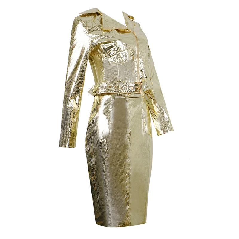 Top Quality Fashion Gold 2 Pieces Set Bodycon Dress Club Party Bodycon Dress  (2)