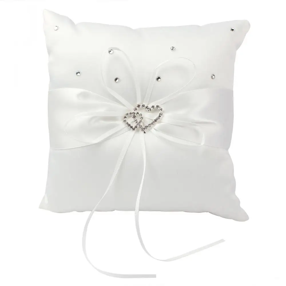 OurWarm 20cm Wedding Pillow Cushion Ring Double Heart Ring Rhinestone Pillows Baptism Wedding Birthday Party Favors Decoration - Цвет: ivory