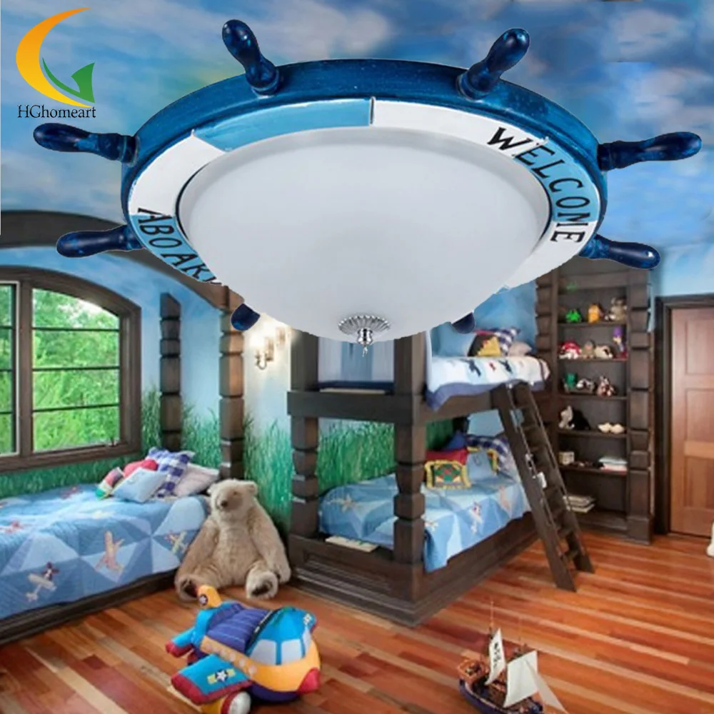 

Cartoon Ceiling Lamp For Kid Living Room Mediterranean Style Steering Wheel Ceiling Light Children Eye Protect Lightin