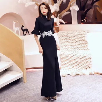 

Oversize 3xl Female Chinese Dress Women Satin Cheongsam Sexy Noble Vintage Robe De Soiree Appliques Long Formal Party Dresses