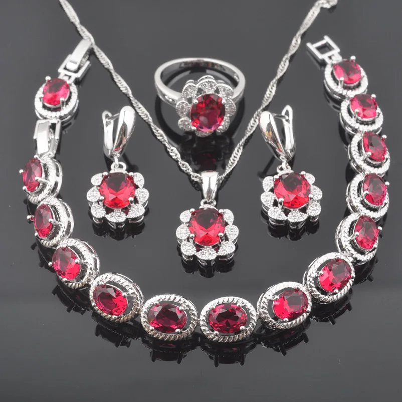 

FAHOYO Fashion Rose Red Zirconia White CZ 925 Sterling Silver Women Jewelry Sets Bracelet Necklace Pendant Earrings Ring QS0402
