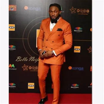 

Double Breasted Peak Lapel Orange High quality Groom Tuxedos Bridegroom Suits Groomsman Blazer For Man(Jacket+Pant+Tie)