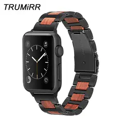 TRUMiRR натуральное дерево + нержавеющая сталь ремешок для iWatch Apple Watch 38 мм 40 42 44 серии 1 2 3 4 группа ремень