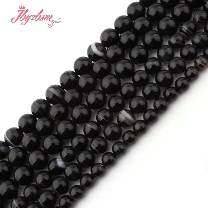 

8,10,12mm Smooth Round Black Stripe Agates Natural Stone Beads For DIY Necklace Bracelat Jewelry Making Strand 15" Free Shipping