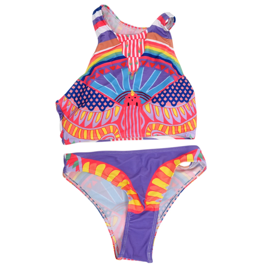 

High neck cropped top swimsuit girl Bikini Retro Print Sexy Bodycon Padded Halter Swimming Suit
