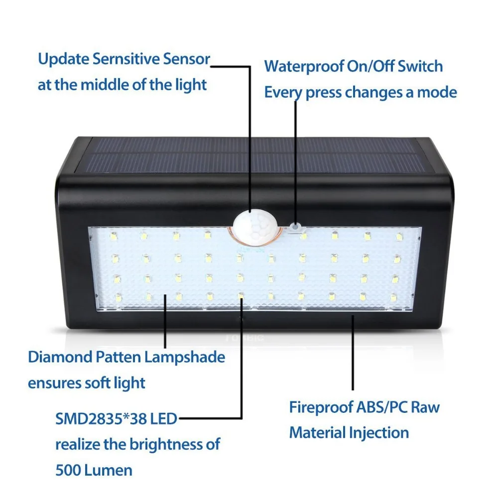 38 светодиодов солнечный светильник водонепроницаемый датчик движения настенный светильник с панелью светильник ing уличный садовый светильник s белый черный цвет