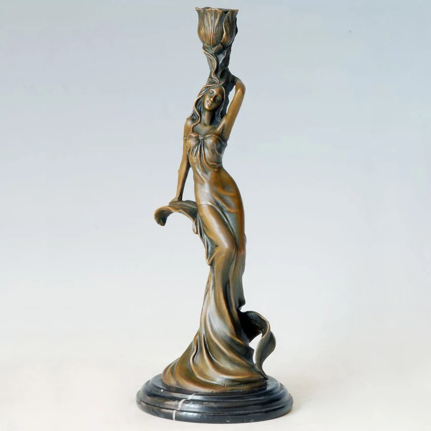 ATLIE Bronzes Bronze Candle Holders Statue lady girl figurine