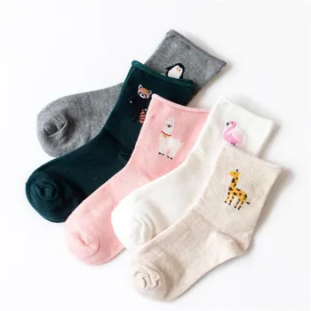 

Japanese Cute Flamingos Socks Women Sheep Penguin Cotton Socks For Female Animal Harajuku Meias Calcetines Mujer Winter Warm Sox