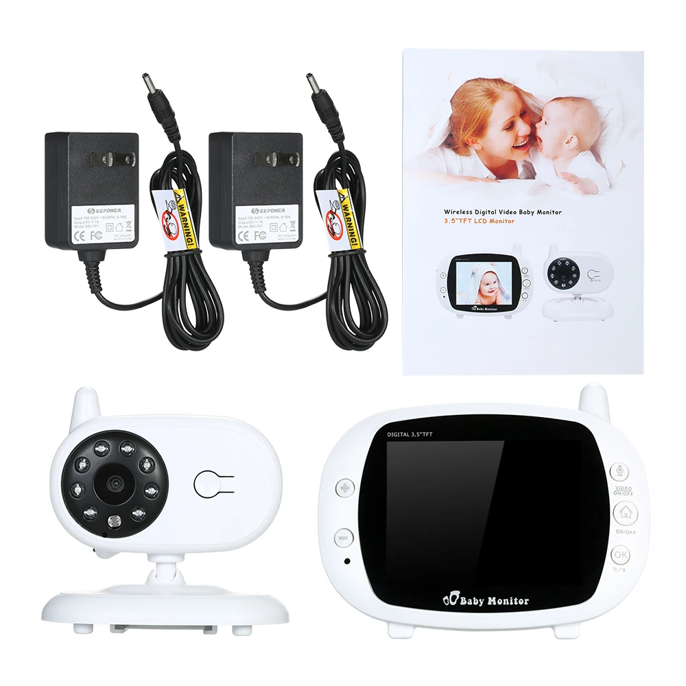 3,5 дюйм цвет LCD беспроводной цифровой видео монитор младенца с колыбельными инфракрасным ночным видением и AC100-240V батареей - Цвет: US Plug