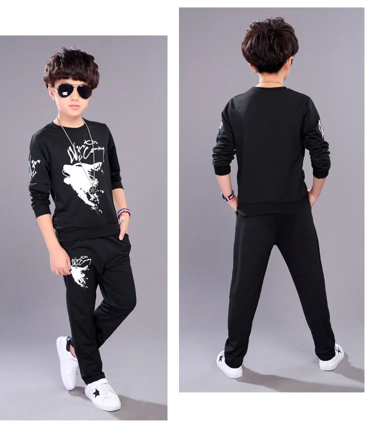 4-14 y children boys clothes kids boy set wolf print long sleeve sport sets for boys spring autumn clothing On Sales (3)