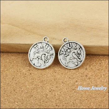 

70pcs Fashion Round constellation Taurus" carved Pendant Tibetan silver Fit European Necklace DIY Metal Jewelry Findings