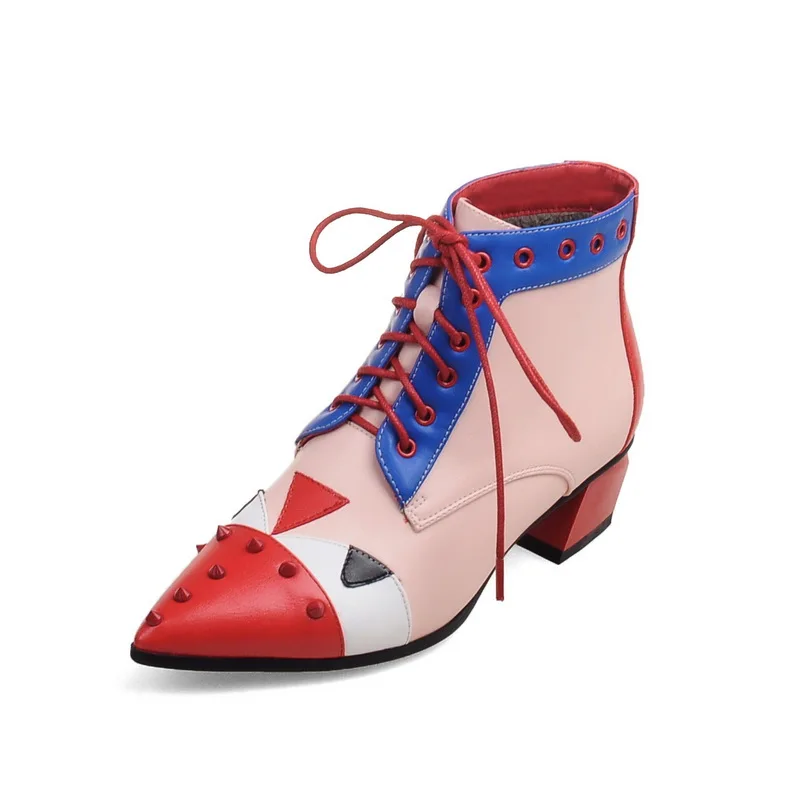 Оригинальное предназначение; женские ботильоны; Популярные разноцветные туфли с острым носком на квадратном каблуке; модная женская обувь; цвет красный, серый; американские размеры 4-10,5 - Цвет: V772