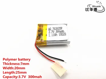 

2pcs/lot Good Qulity 3.7V,300mAH,702025 Polymer lithium ion / Li-ion battery for TOY,POWER BANK,GPS,mp3,mp4