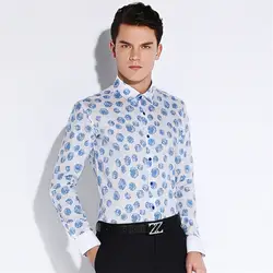 Мужская рубашка 100% хлопок Принт с длинным рукавом дизайнерский бренд деловые повседневные рубашки M6C256 S-4XL
