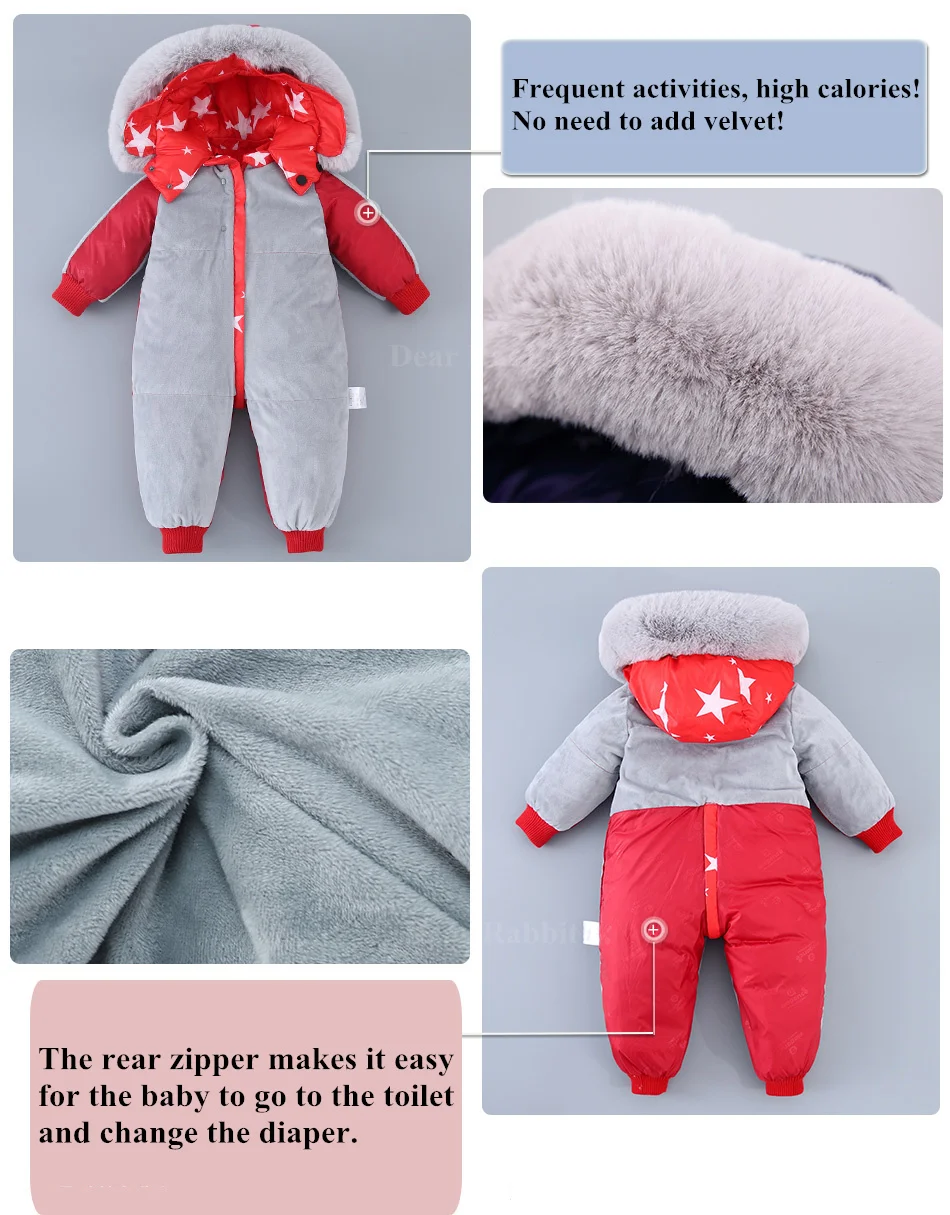 Детский комбинезон для новорожденных, теплый зимний пуховик с меховым капюшоном, детский комбинезон, зимний комбинезон для мальчиков, зимняя одежда, одежда для маленьких девочек