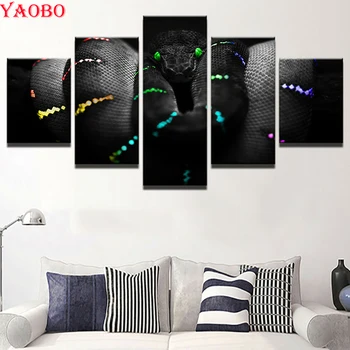 

Full Square Round 5D DIY Diamond Painting 5 Panel Black Snake Animal 3D Embroidery Cross Stitch Rhinestone Paining Mosaic art