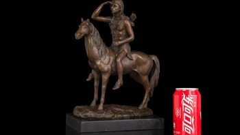 

Art Deco Sculpture Chief Leader Ride Horse Warrior Bronze Statue Signed