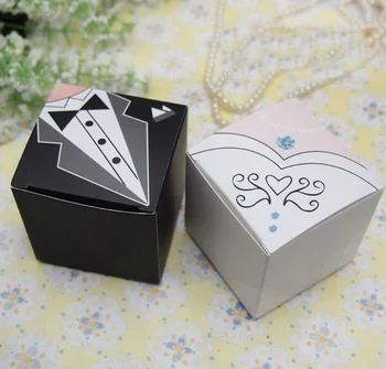 

200Pcs European Style Square Tuxedo Bride & Groom Wedding Favors Candy Boxes Bomboniera Party Gift Boxes Giveaways Box
