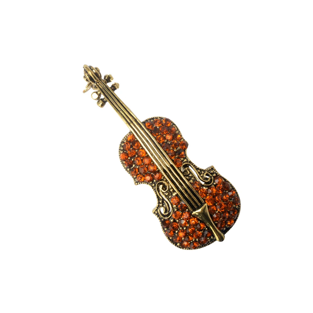 Women Men Retro Crystal Rhinestone Violin Cello Music Instrument Brooch Pin