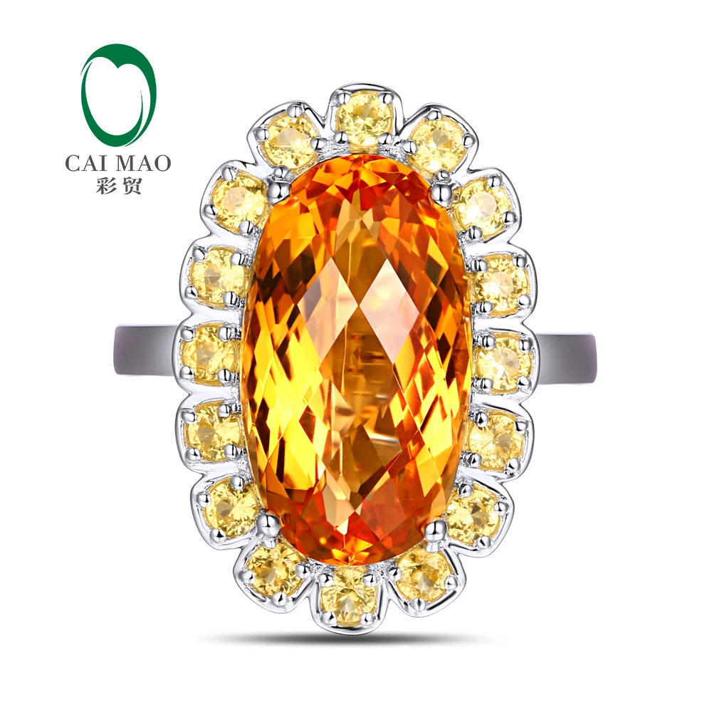 Unplated 14k White Gold 5.90ct Oval Flawless IF Citrine 0.77ct Yellow Sapphires Engagement Ring