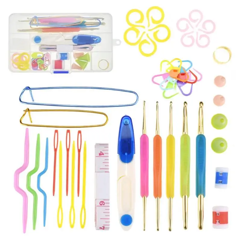 1 Set Handle Crochet Hook Needles Bag Knit Craft Kit Sewing Tool Case Sewing Knitting Needles Metal Crochet Sweater Needle Set - Цвет: 1set I