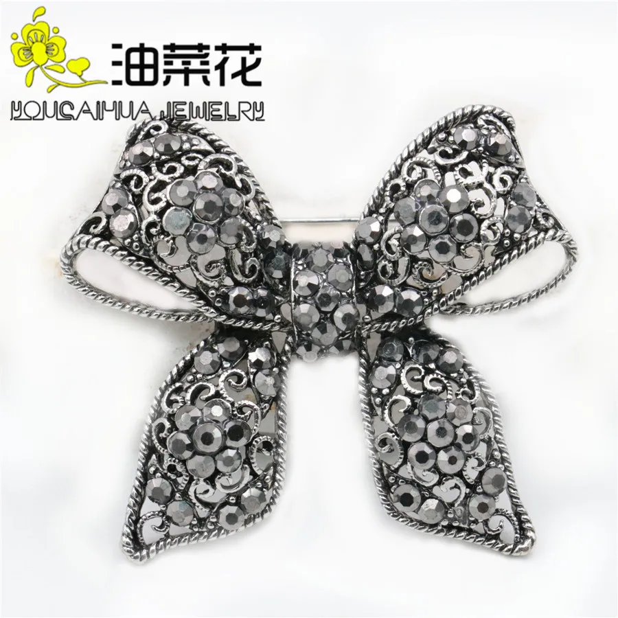 

Black Rhinestone Flower Bowknot Peacock Owl Brooches Elegant Breastpin Wedding Glass Beads Crystal Women Girls Jewelry