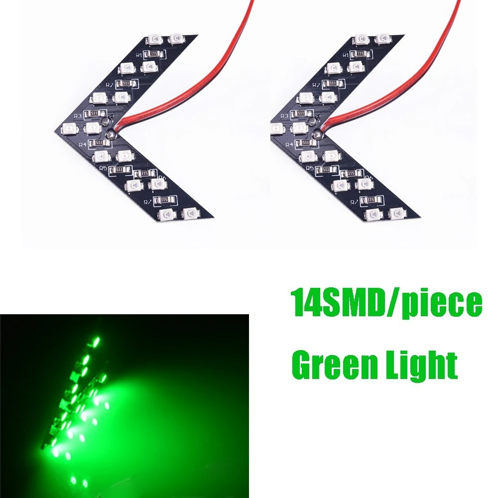 2 X светодиодный панель со стрелкой 14 SMD для автомобиля, зеркало заднего вида, индикатор поворота, сигнальный светильник, Автомобильный светодиодный светильник с зеркалом заднего вида, Автомобильный светодиодный светильник - Испускаемый цвет: Зеленый