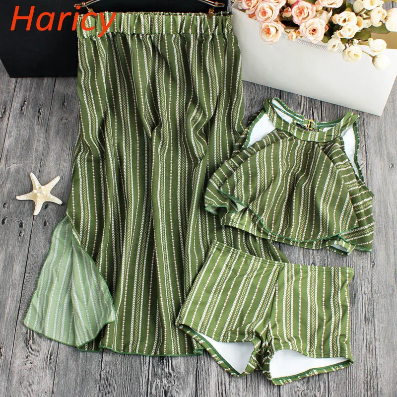 

New 2018 Striped Bikini Set High Waisted Swimwear Women Dress Strap Swimsuit Female Summer Beach Wear Bathing Suits