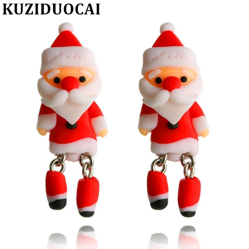 

Kuziduocai New ! Fashion Fine Jewelry Soft Pottery 3D Stereoscopic Santa Claus Stud Earrings For Women Child Girls Gifts E-1005