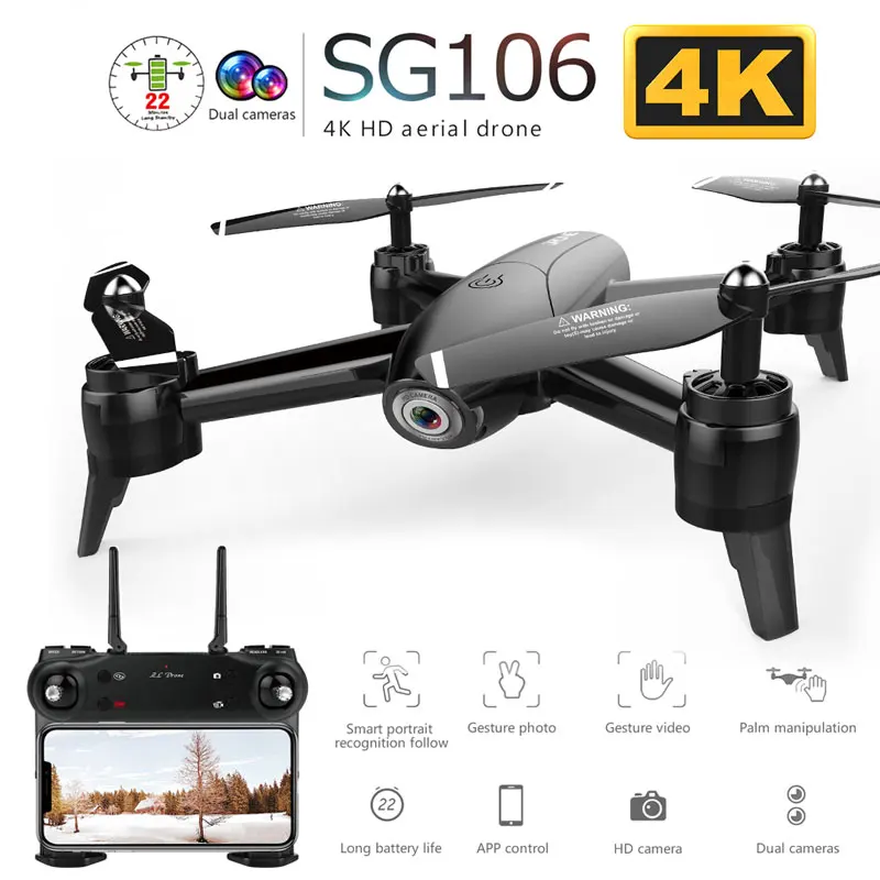 

SG106 WiFi FPV RC Drone with 720P or 1080P or 4K HD Dual Camera Optical Flow Aerial Video RC Quadcopter for Toys Kid RC Dron