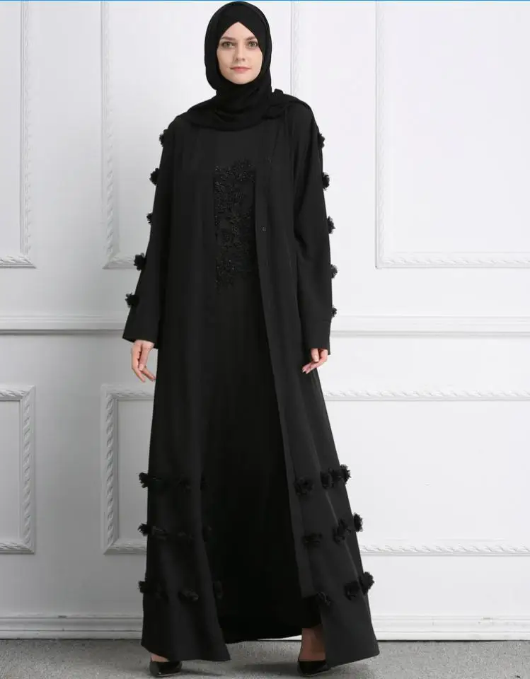 Элегантный взрослых мусульманский абайя Арабская Турецкая Сингапур кардиган аппликации джилбаба Дубай мусульман Для женщин платья